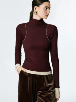 Mock Neck Contrast Binding Jersey Top