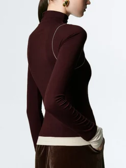 Mock Neck Contrast Binding Jersey Top