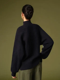 Mock Neck Contrast Binding Sweater