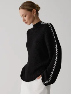 Mock Neck Contrast Knit Sweater