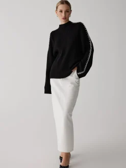 Mock Neck Contrast Knit Sweater