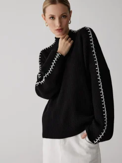 Mock Neck Contrast Knit Sweater