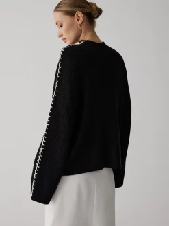 Mock Neck Contrast Knit Sweater
