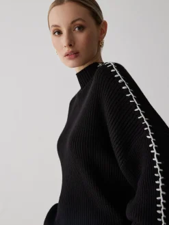 Mock Neck Contrast Knit Sweater