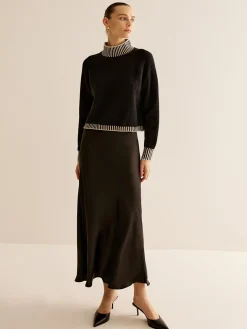 Mock Neck Contrast Pinstripe Sweater