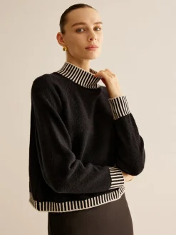 Mock Neck Contrast Pinstripe Sweater