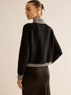 Mock Neck Contrast Pinstripe Sweater