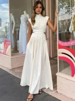 Mock Neck Cut Out Long Dress