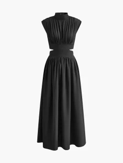 Mock Neck Cut Out Long Dress