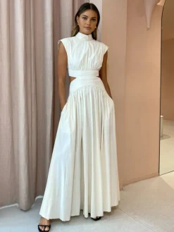Mock Neck Cut Out Long Dress