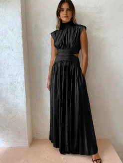 Mock Neck Cut Out Long Dress