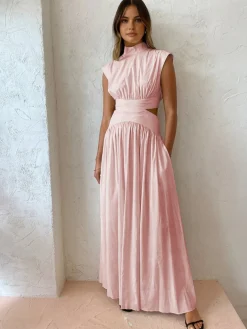 Mock Neck Cut Out Long Dress