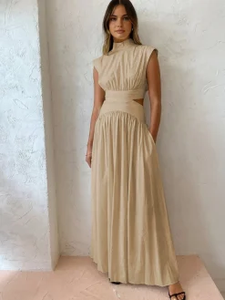 Mock Neck Cut Out Long Dress