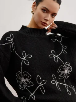 Mock Neck Floral Shift Sweater