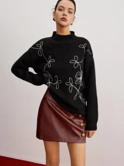 Mock Neck Floral Shift Sweater