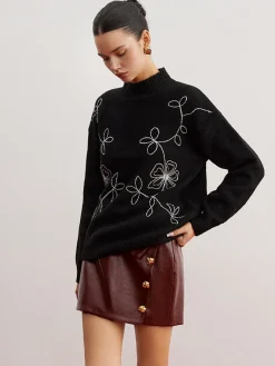 Mock Neck Floral Shift Sweater