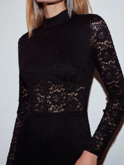 Mock Neck Lace Zipper Dress