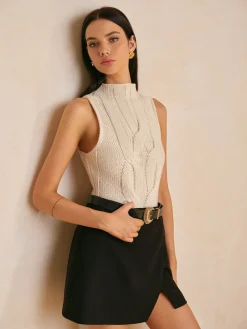 Mock Neck Lettuce Trim Sweater Vest