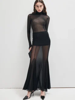 Mock Neck Mesh Thin T-Shirt