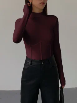 Mock Neck Piping Slim T-Shirt