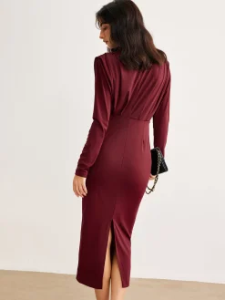 Mock Neck Pleated Jersey Dress