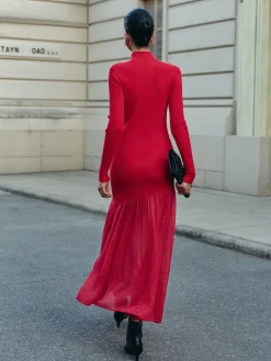 Mock Neck  Pleated Panel Sweater Dress