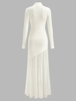 Mock Neck  Pleated Panel Sweater Dress