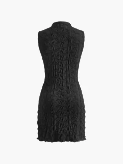 Mock Neck Plisse Detailed Dress