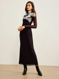 Mock Neck Printed Mesh Dress