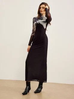 Mock Neck Printed Mesh Dress
