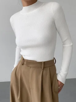 Mock Neck Rib Long Sleeve Knit Top