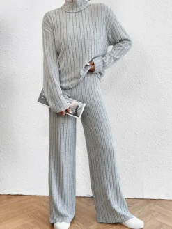 Mock Neck Ribbed Cozy Pants Set