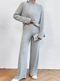 Mock Neck Ribbed Cozy Pants Set
