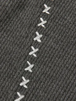 Mock Neck Ribbed Embroidered Trim T-Shirt