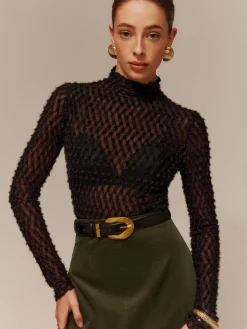 Mock Neck Semi-Sheer T-Shirt
