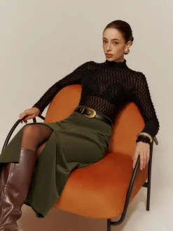 Mock Neck Semi-Sheer T-Shirt