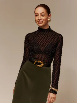 Mock Neck Semi-Sheer T-Shirt