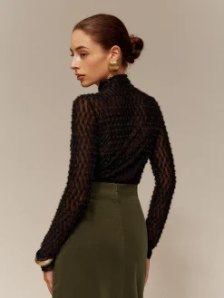 Mock Neck Semi-Sheer T-Shirt