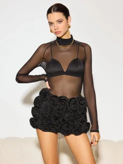 Mock Neck Sheer Mesh T-Shirt
