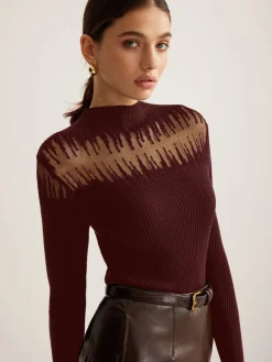 Mock Neck Sheer Panel Knit Top