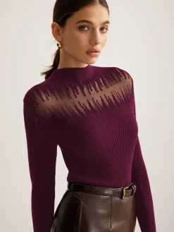 Mock Neck Sheer Panel Knit Top