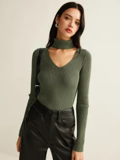Mock Neck Skinny Knit Top