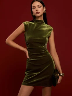 Mock Neck Sleeveless Satin Dress