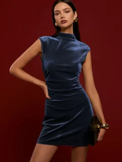 Mock Neck Sleeveless Satin Dress