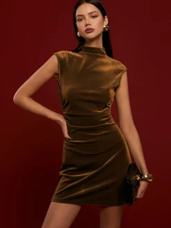 Mock Neck Sleeveless Satin Dress