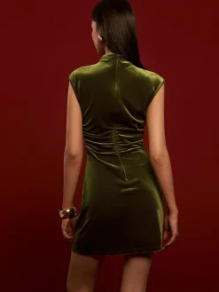 Mock Neck Sleeveless Satin Dress