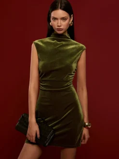 Mock Neck Sleeveless Satin Dress