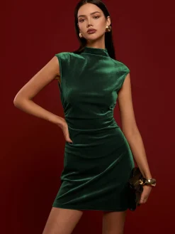Mock Neck Sleeveless Satin Dress