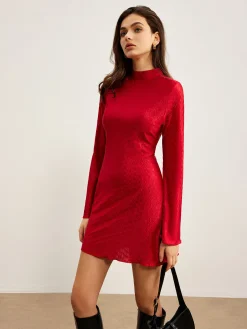 Mock Neck Textured Dress