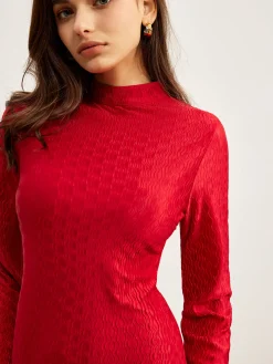 Mock Neck Textured Dress